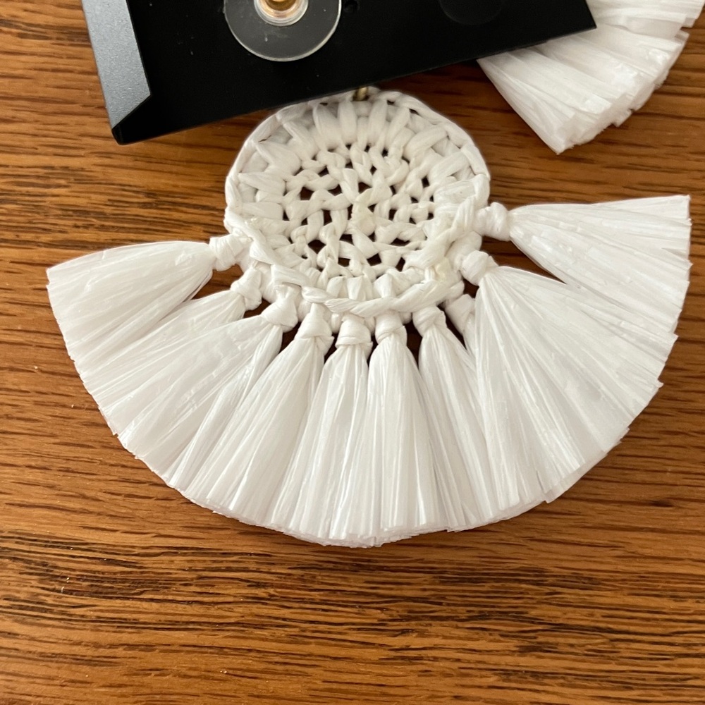 J. Crew White Multi Raffia Fan colorful Bead Drop Earrings - Picture 4 of 5